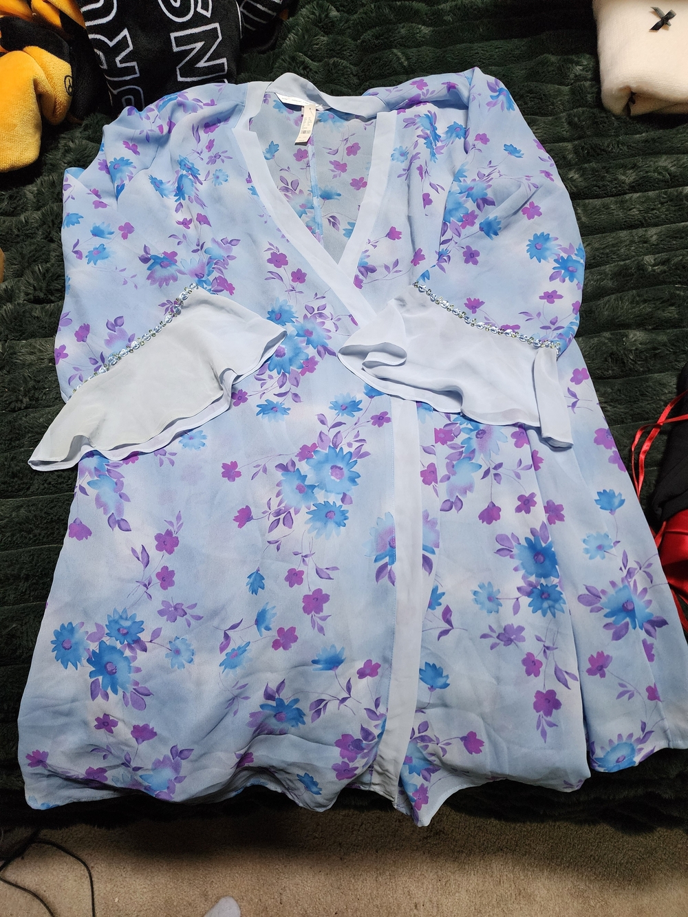 Cacique Light Blue Floral Wrap Robe